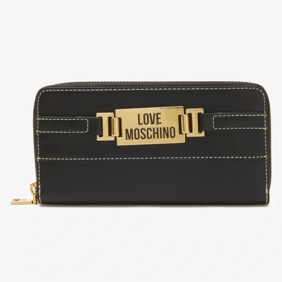 LOVE MOSCHINO Portafogli Pu Nero Zip Around Wallet - Picture 2 of 10